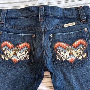Frankie B Jeans Size 4 Inseam 34 inches Peace Dove Patchwork